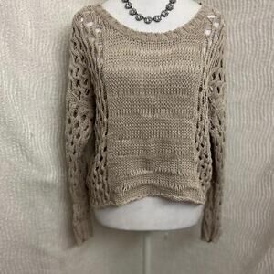 Blu Pepper Beige Crochet Sweater S Boho Oversized Slouchy Cropped 100% Cotton
